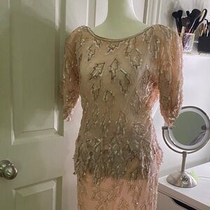 Elegant Sequin Embellished Dress in Peach